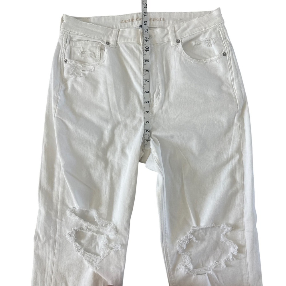 American Eagle Mom Straight Jeans Womens 14 Bright White Distressed‎ NWOT - Picture 5 of 12